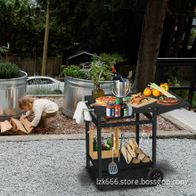 Multifunctional Cart with Double-Shelf Versatile Grill table